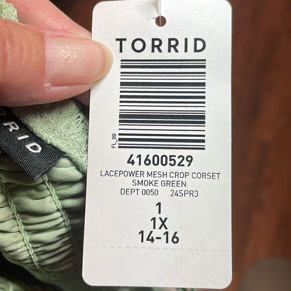 Torrid Lace power Mesh Crop Corset, smoke green, 1X, 14-16 - Picture 6 of 6